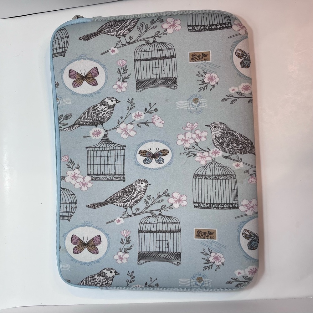 Arvok Neoprene Laptop Sleeve Case with Zipper Bird Cage Pattern Light Blue